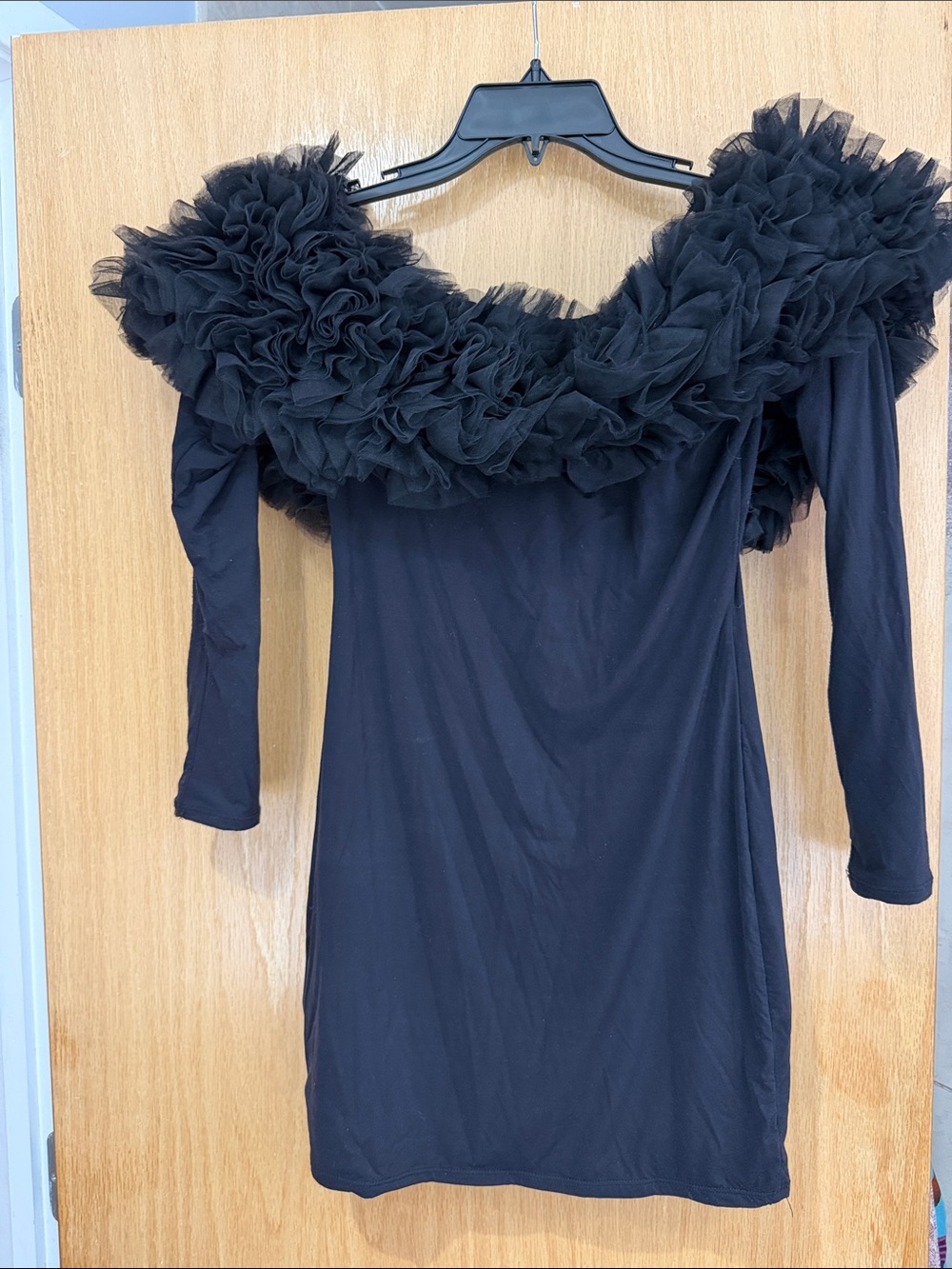 naked wardrobe Black Ruffled Off-Shoulder Mini Dress